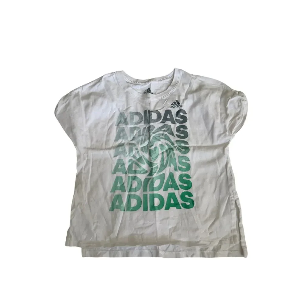 Adidas Girls Small White Logo Athletic Tee Shirt